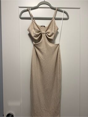 Beige Cutout Bow Midi Dress - Women